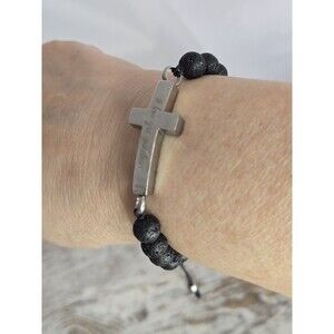 Lava Stone Bead Bracelet Cross I Love You Grandma Adjustable Cord #309
